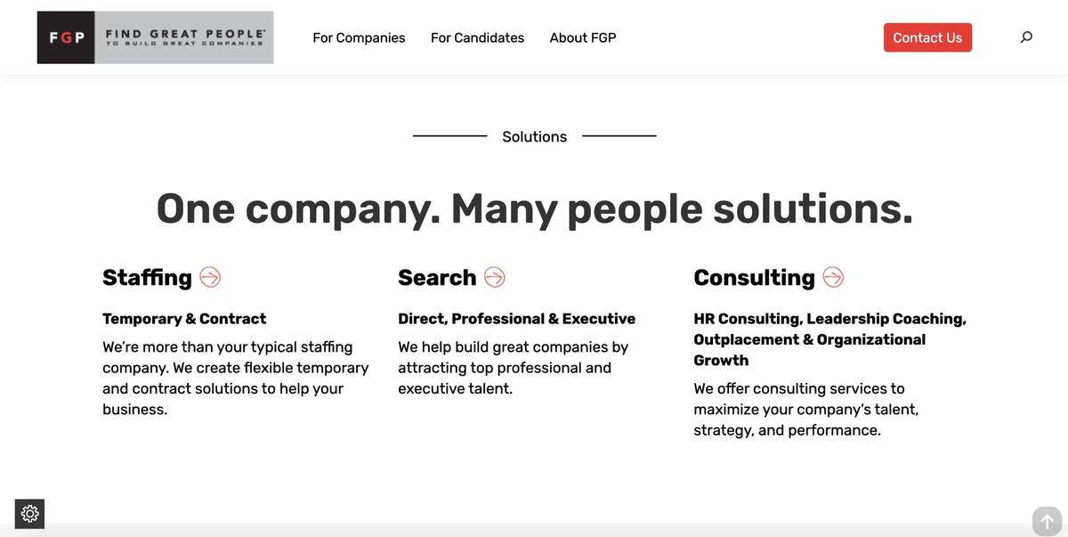 A screenshot of Find Great People, LLC’s website.