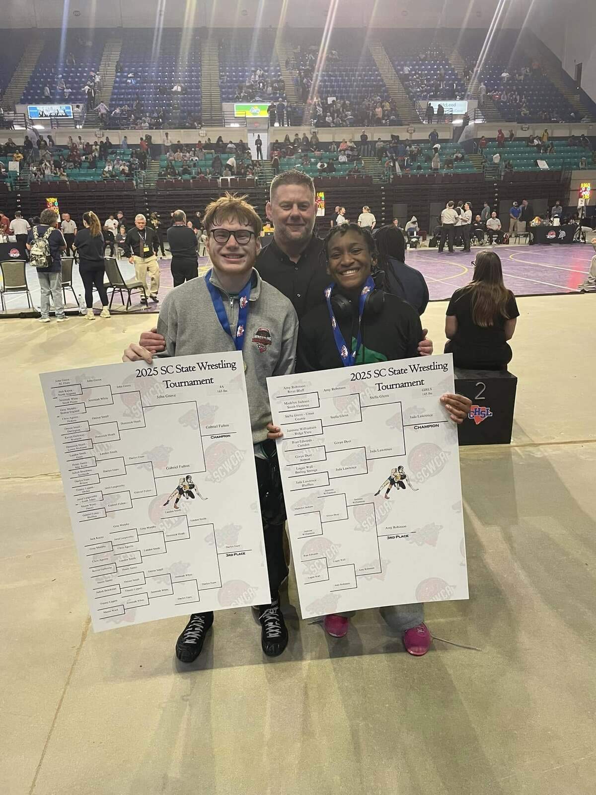Bluffton’s Gabriel Fulton and Jade Lawrence won SC individual wrestling championships on Feb. 22, 2025.