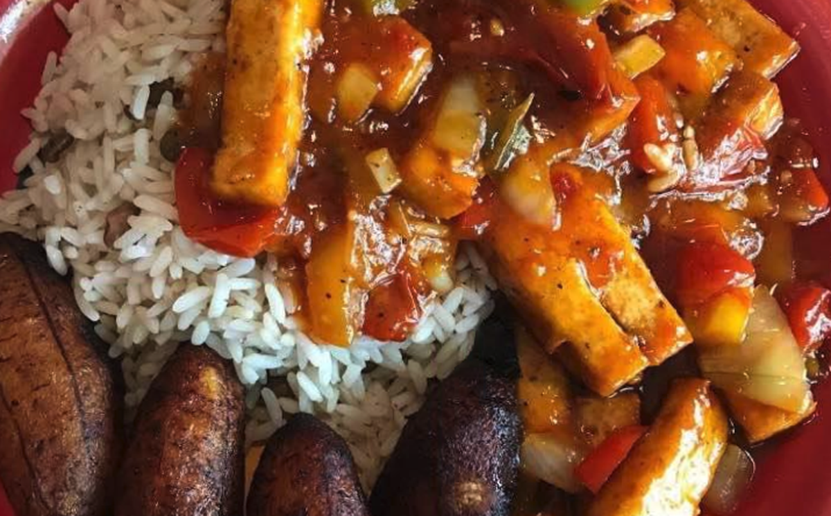 Brown stew tofu is one of the vegan options at Red Stripes on Hilton Head and in Bluffton.