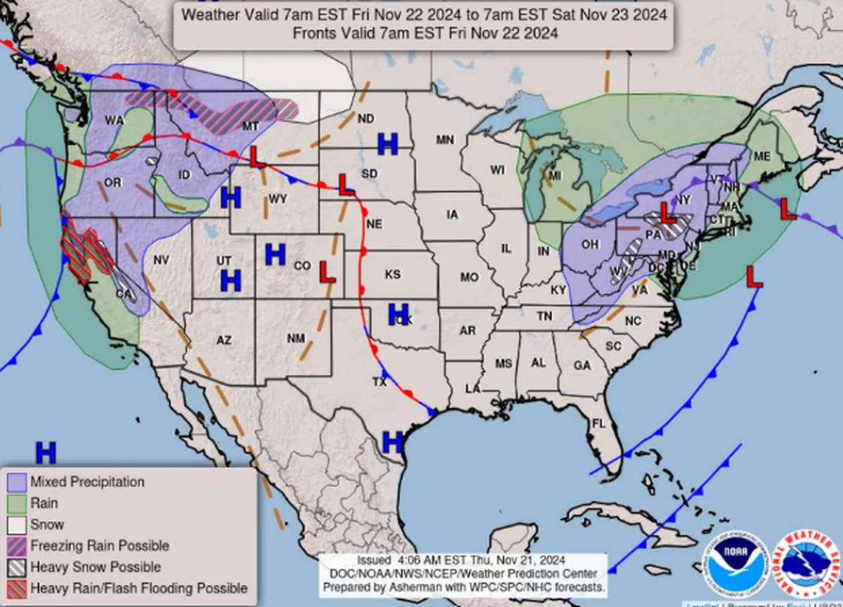 Large swaths of low pressure around the Great Lakes will push cold air masses into the Southeast on Thursday and Friday, making for a chilly weekend ahead of the Thanksgiving holiday.
