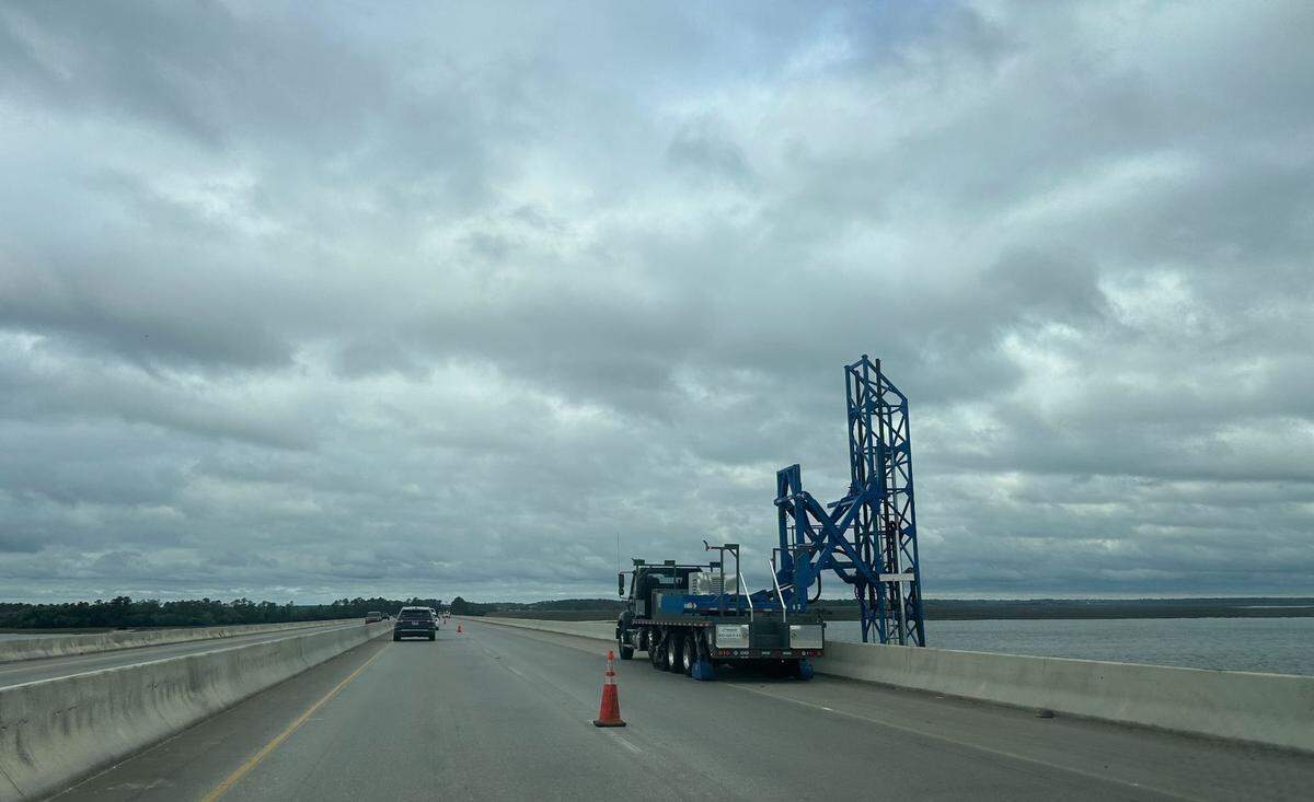A bridge inspection is delaying traffic on the Broad River Bridge Tuesday morning. This photo was taken at 9:10 a.m.