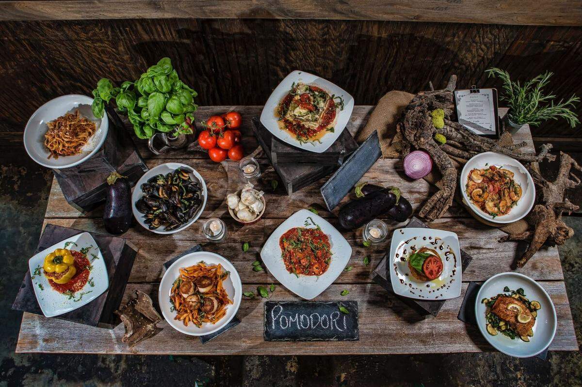 A variety of the Italian dishes Pomodori offers. They can be enjoyed at home or on site.