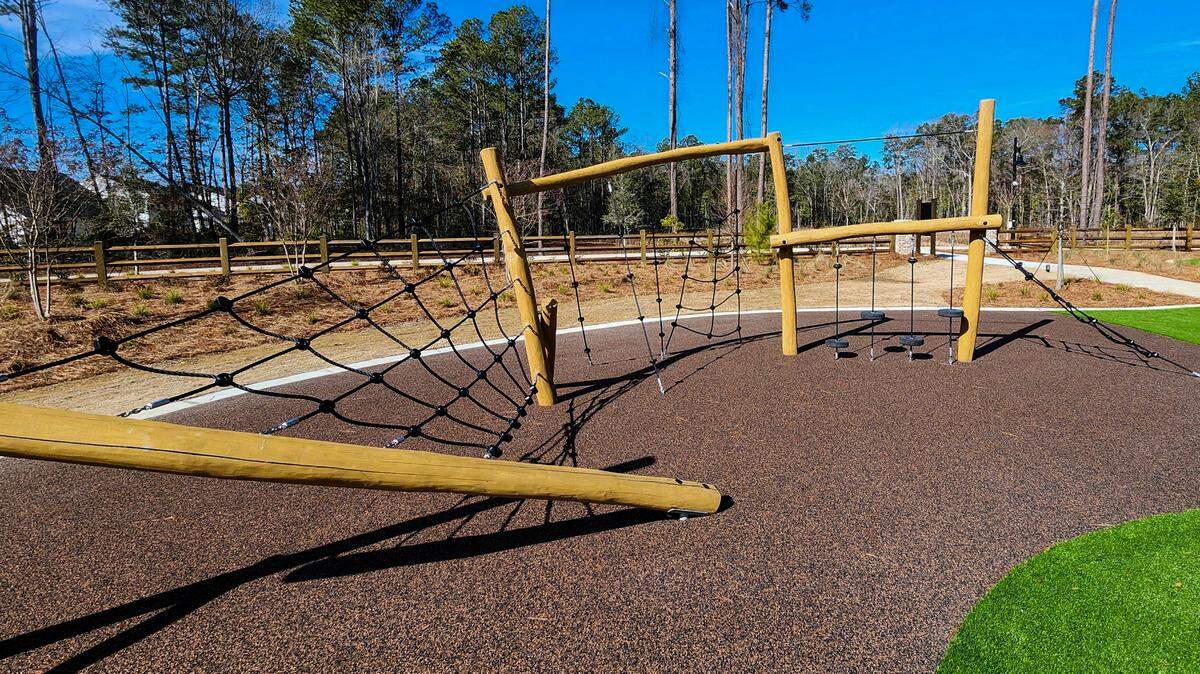 A combination of posts and climbing ropes as photographed on Jan. 28, 2025, is featured in one section at the New Riverside Barn Park set for a grand opening on Feb. 22 in Bluffton.