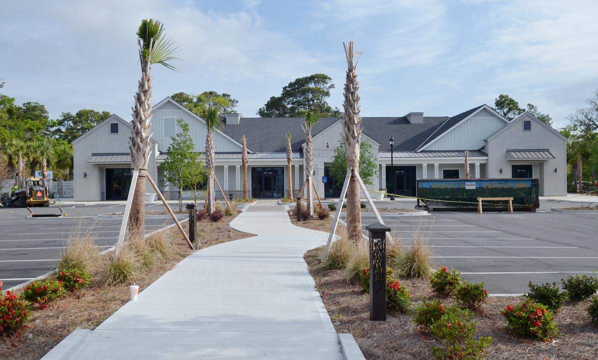 Another building nears completion on Wednesday at the Sea Turtle Marketplace on Hilton Head Island. A Petsmart and West Marine store are two of the new businesses that have moved into the center as buildings are finished.