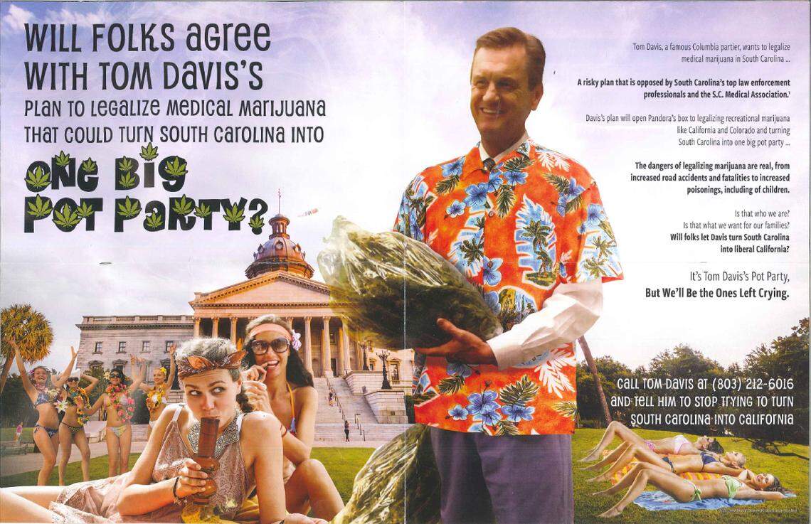 Anonymous mailer attacks state Sen. Tom Davis, R-Beaufort, for his medical marijuana bill.