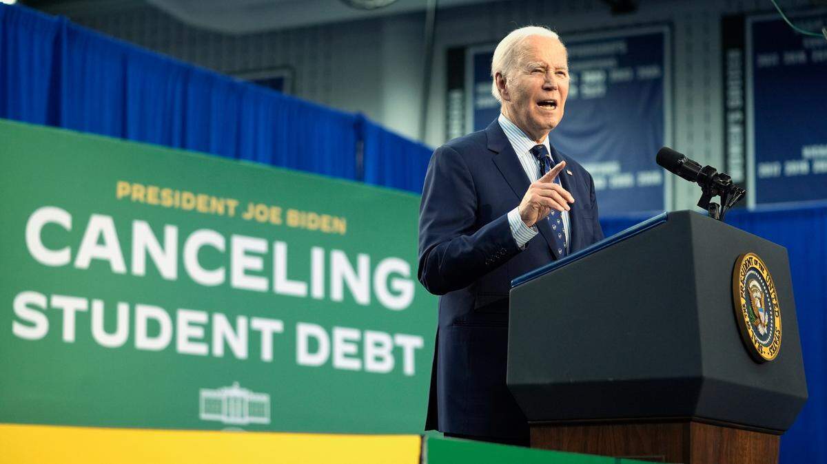 President Joe Biden delivers remarks on student loan debt at Madison College on April 8, 2024 in Madison, Wisconsin.