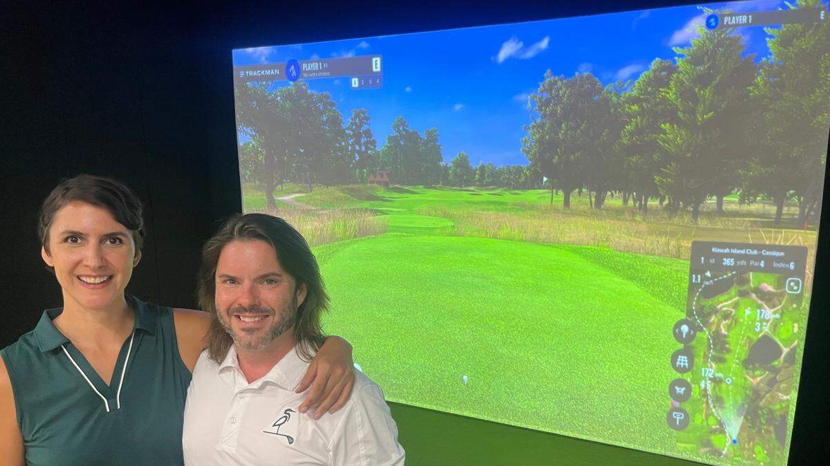Business and life partners Andrea Michel and Chad Troutman are the owners of Egret and Iron, a new golf simulator club in Beaufort Town Center where you can play a round of golf or work on the mechanics of your swing. The new club, the partners say, will appeal to players of all levels and ages, men and women. “It’s not a dude’s club,” Troutman says. “It is an all inclusive place.”