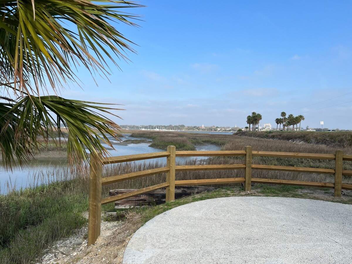 A viewing platform at the end of a causeway at Whitehall Park on Lady’s Islands offers views of marshes, Woods Memorial Bridge, the Beaufort River and downtown Beaufort.