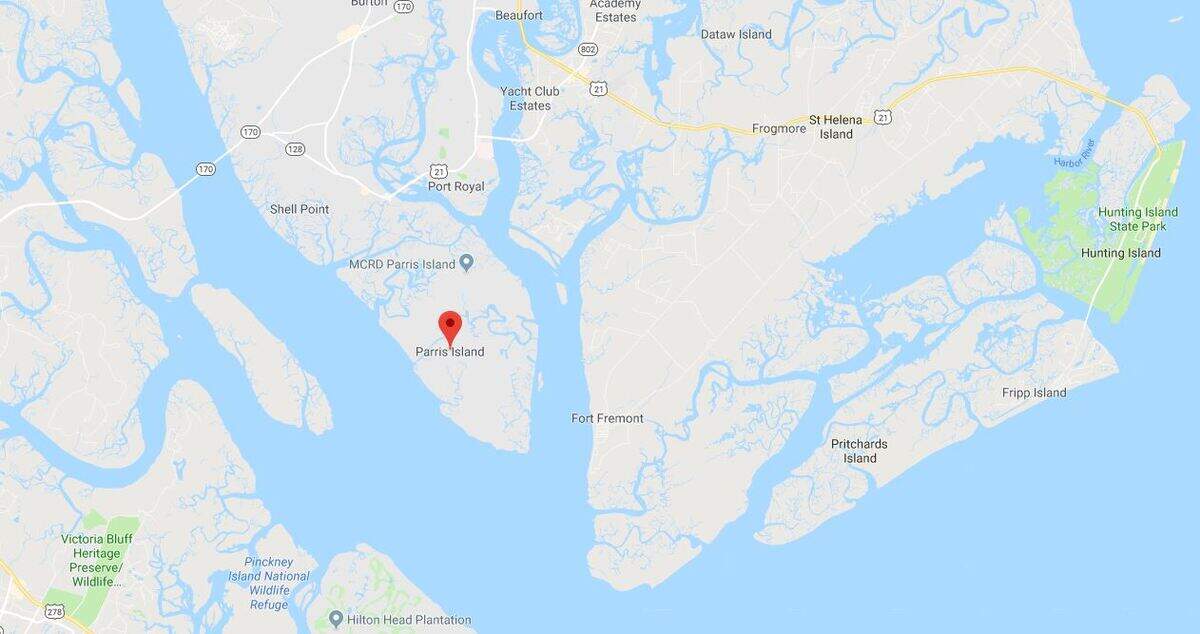 A screen-grab of a map showing the area around Marine Corps Recruit Depot Parris Island, S.C.