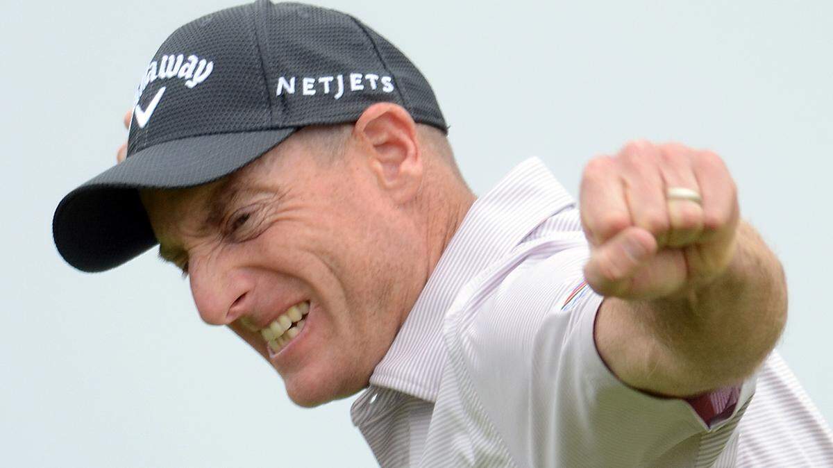 Jim Furyk celebrates his birdie putt on the 17th hole at Harbour Town Golf Links on Sunday on the second playoff hole of the RBC Heritage Presented by Boeing. With the putt, Furyk topped Aiken's Kevin Kisner and won his second tartan jacket on Hilton Head Island, S.C.