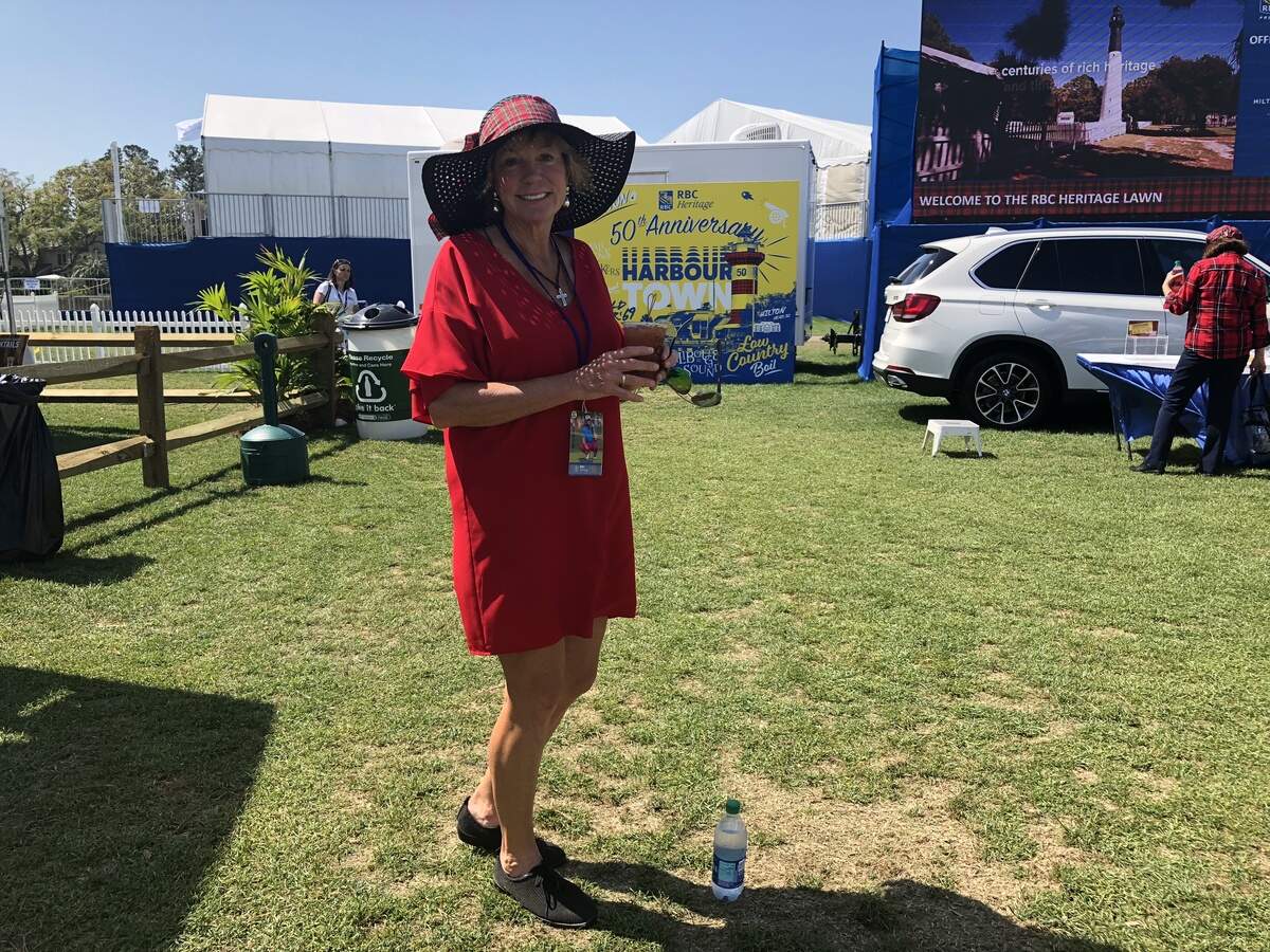 Hilton Head native Pam White's wrapped a ribbon around her floppy hat for a touch of plaid.