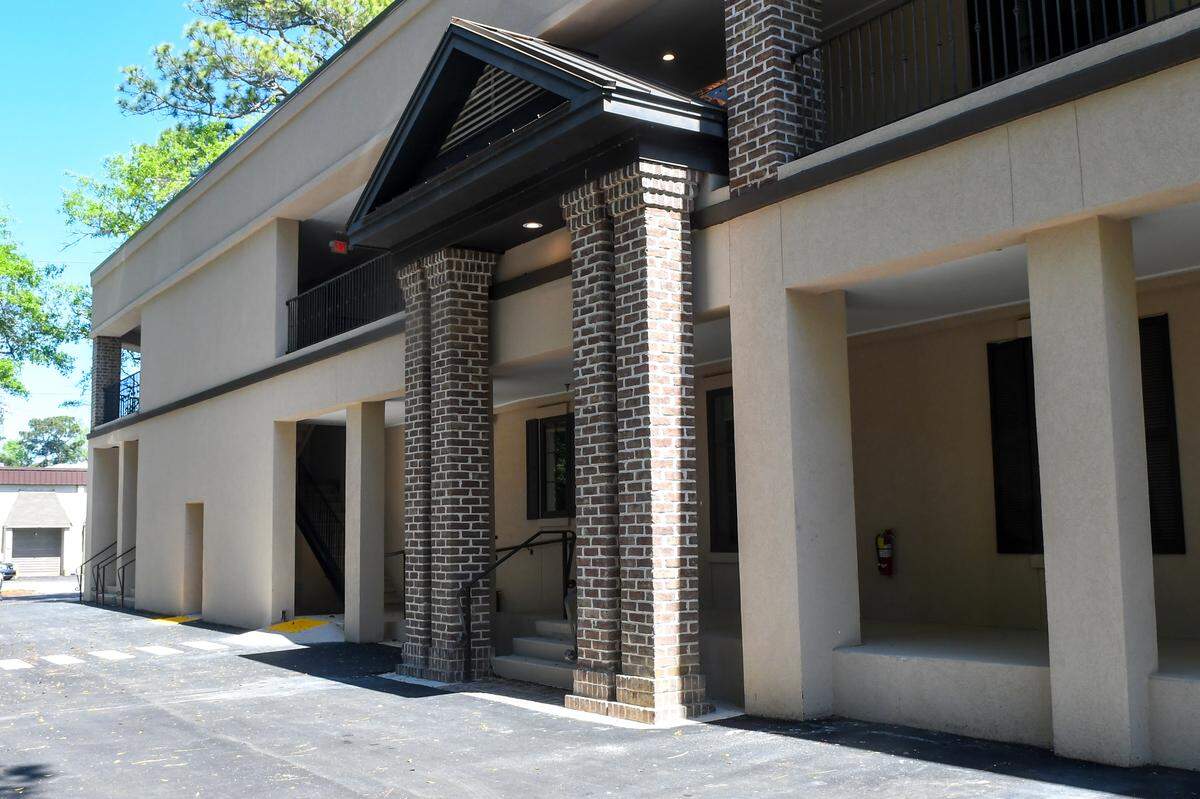 An original architectural detail original to the former bank and office building still remains at the recently completed workforce housing on Hilton Head Island.