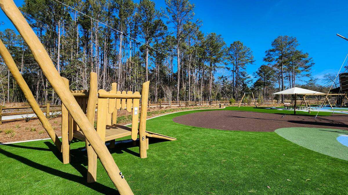 A zip line start platform allows park goers to get carried along a 82-foot long cable as photographed on Jan. 28, 2025, is featured in one section at the New Riverside Barn Park set for a grand opening on Feb. 22 in Bluffton.