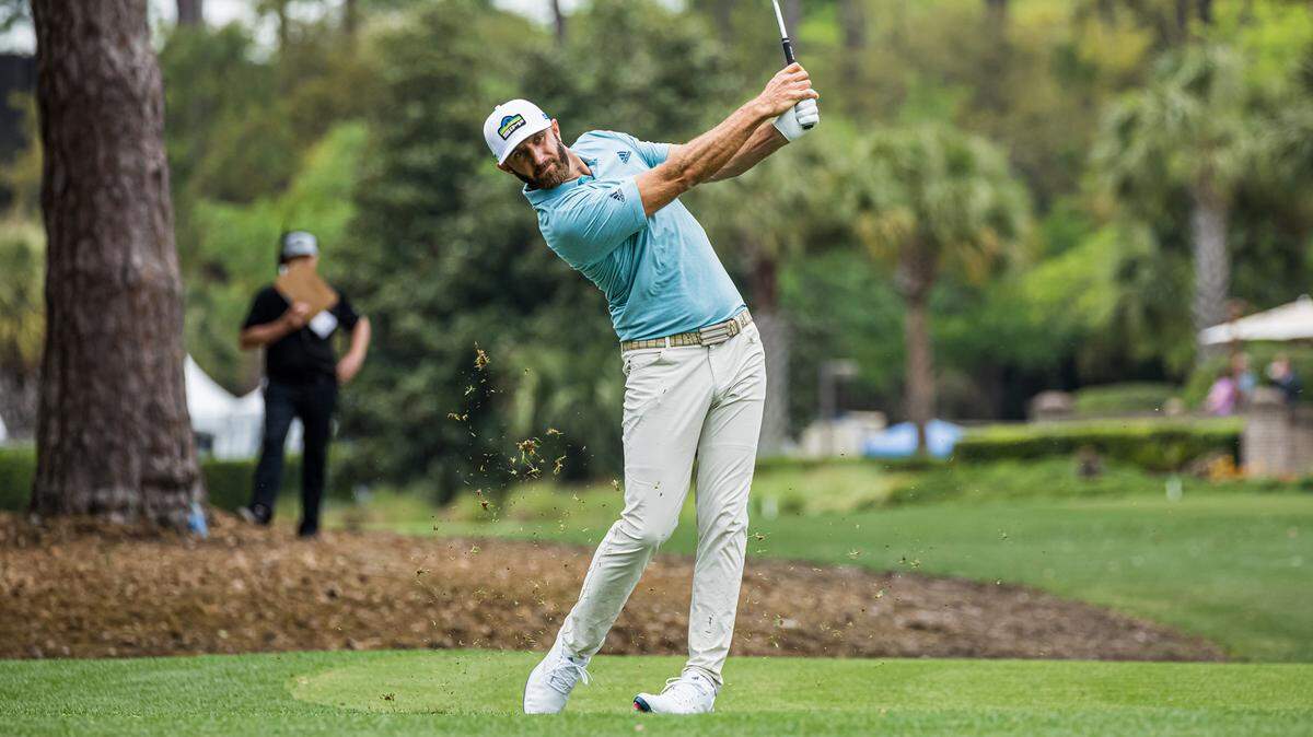 Dustin Johnson in the 1st fairway during the first round of tournament play of the RBC Heritage Presented by Boeing on Thursday, April 15, 2021 at Harbour Town Golf Links in Sea Pines on Hilton Head Island.