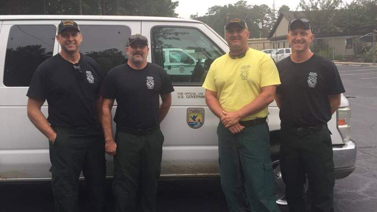 From left to right: firefighter Jason Williams, firefighter Matt Henne, Capt. Richard Dollahan, and firefighter Tyler Marion