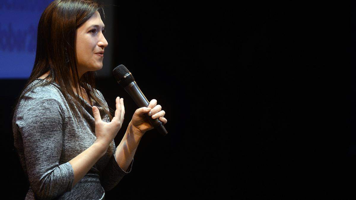 Randi Zuckerberg, former Facebook marketing head and sister of founder Mark Zuckerberg, talks about life in the new digital world during the second day of the Hilton Head Institute's ImagiNATION lecture series the morning of Oct. 25, 2013, at the Arts Center of Coastal Carolina on Hilton Head Island.