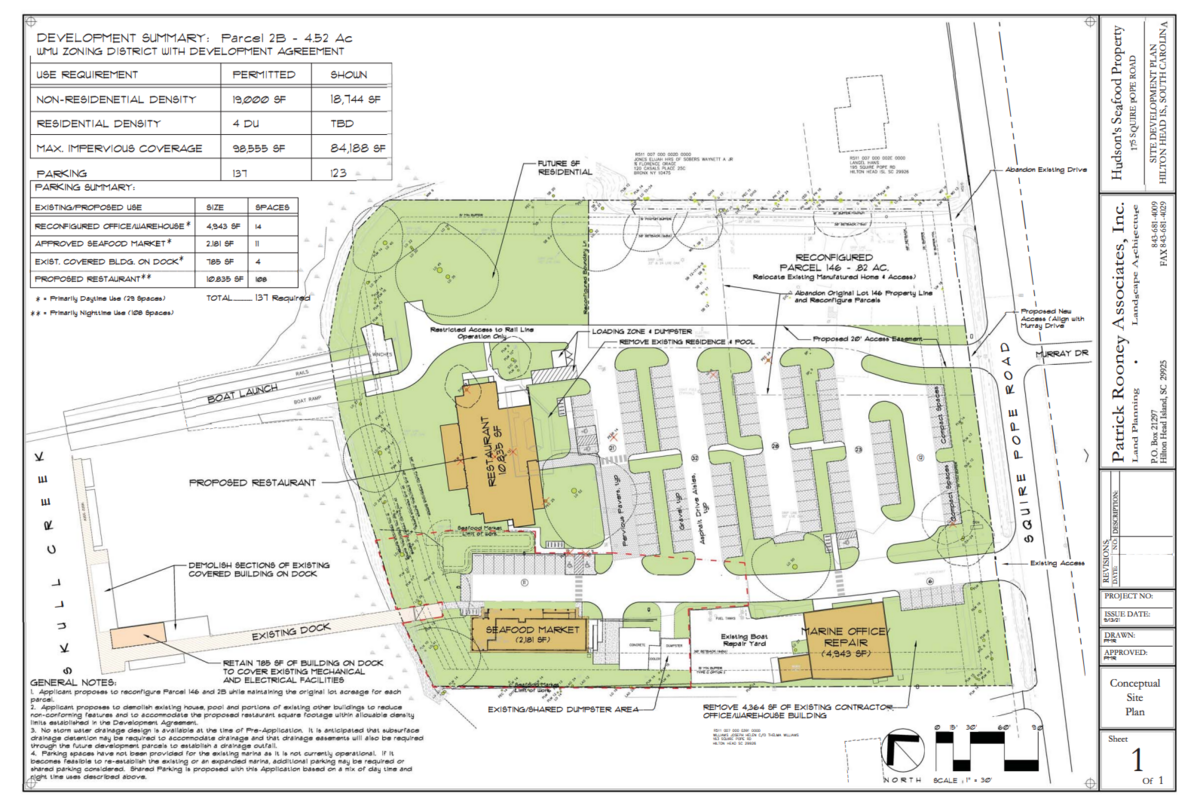 A planned waterfront restaurant at 175 Squire Pope Road on Hilton Head Island.