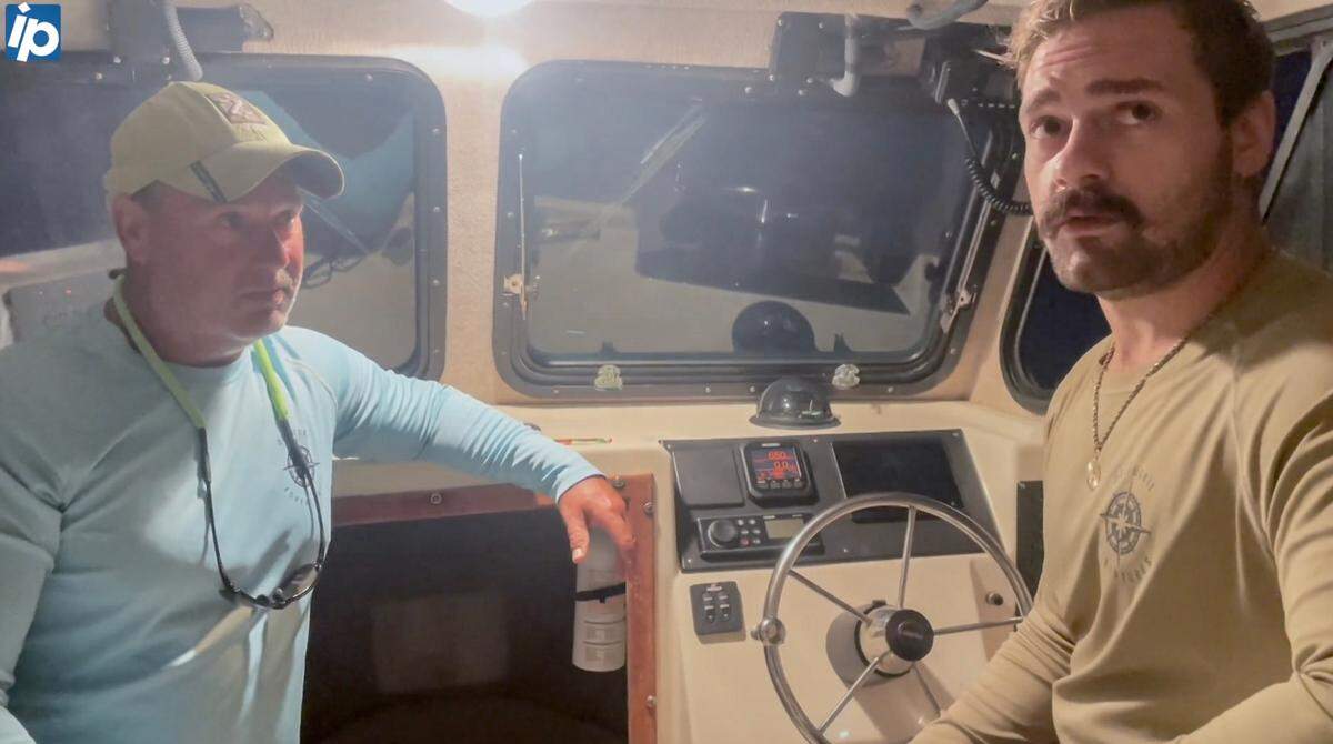 In this frame from a video, Stewart Yarborough, left, and his son Kade Yarborough talk about the dangers of boating on Sept. 26, 2023 from Daufuskie Island to the dock at Buckingham Landing in Bluffton when there is no daylight.