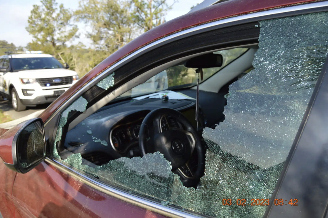 Law enforcement photographed the shattered window of 25-year-old Jillian Angner’s Jeep Grand Cherokee after Bluffton man John Patrick Shea sprayed the car with gunfire the morning of March 2, 2023, leaving Angner with fatal injuries. Shea pleaded guilty to her murder and the attempted murder of her 6-year-old son, who was in the backseat of the SUV at the time of the shooting.