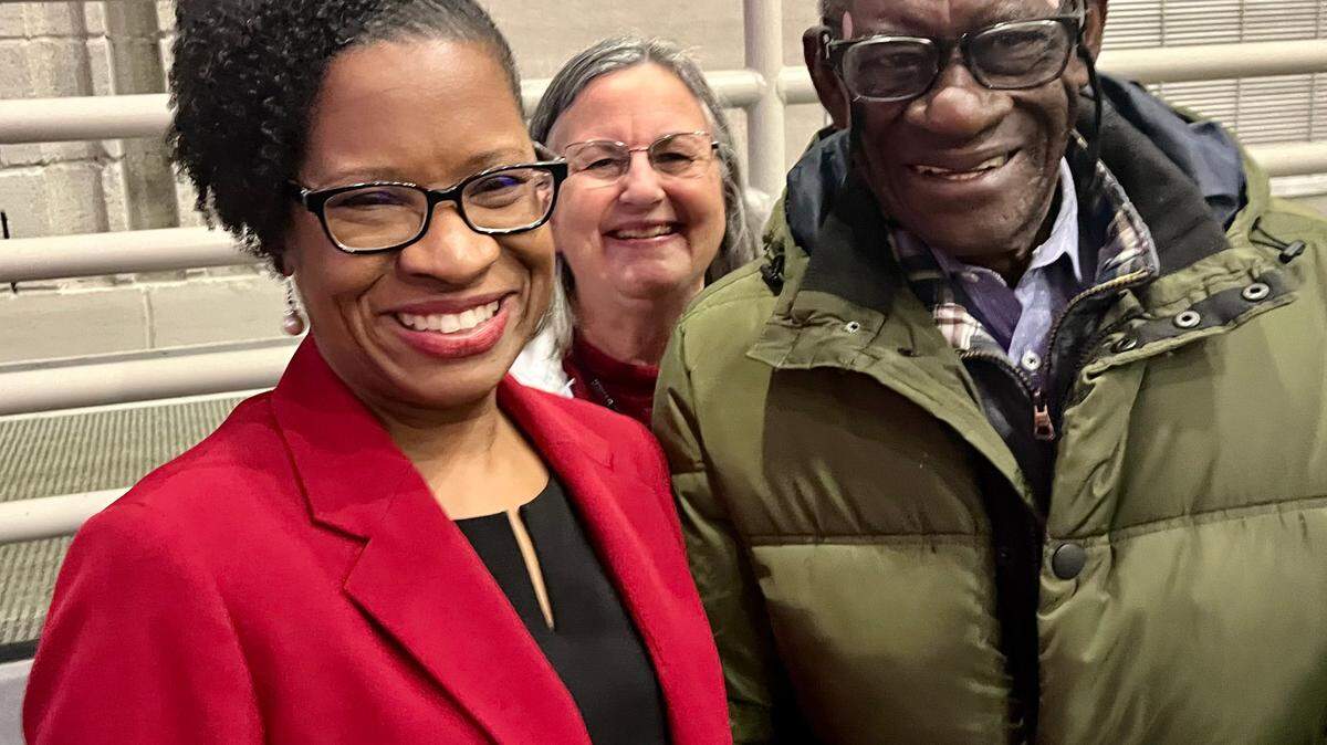 Dr. Faith Polkey, left, with Thomas C. Barnwell Jr. and his wife, Susan Barnwell, at the Martin Luther King Jr. Community Memorial Celebration at Hilton Head Island High School on Monday, Jan. 15, 2024.