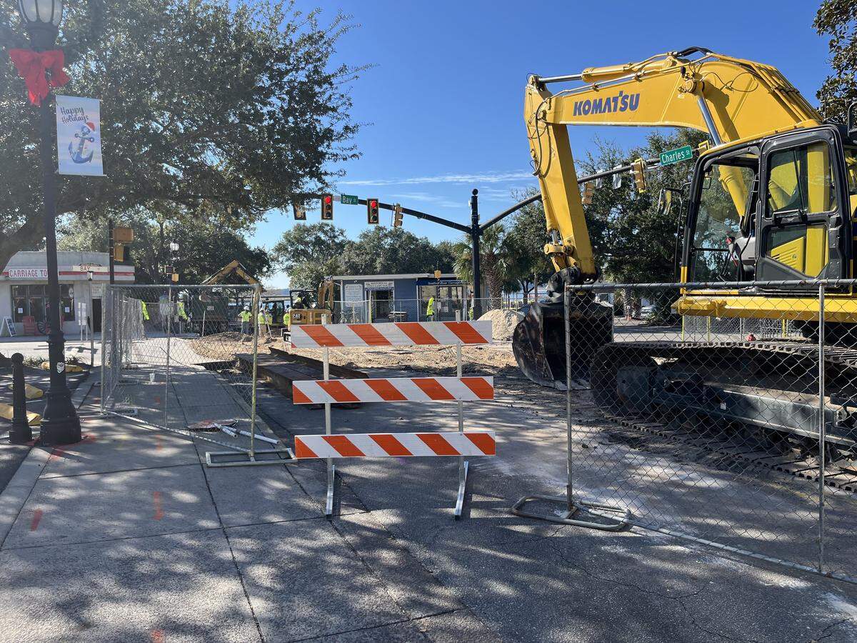 Giant excavators have arrived in downtown Beaufort for a major stormwater drainage project that is beginning at Bay and Charles streets.