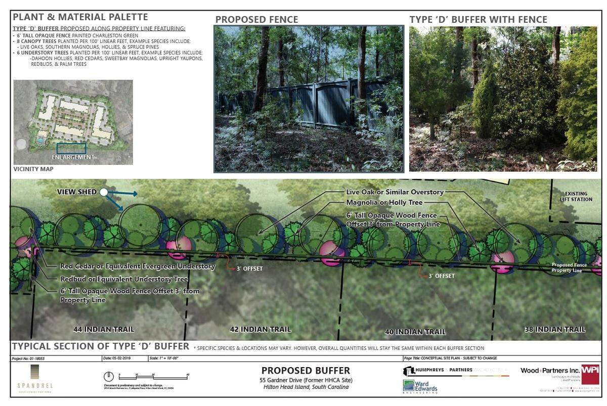 The most current buffer plan for the Hilton Head Christian Academy campus by Spandrel Development Partners. A previous application to rezone the site for 300 apartments was withdrawn after two hours of public comment on the issue on April 2.