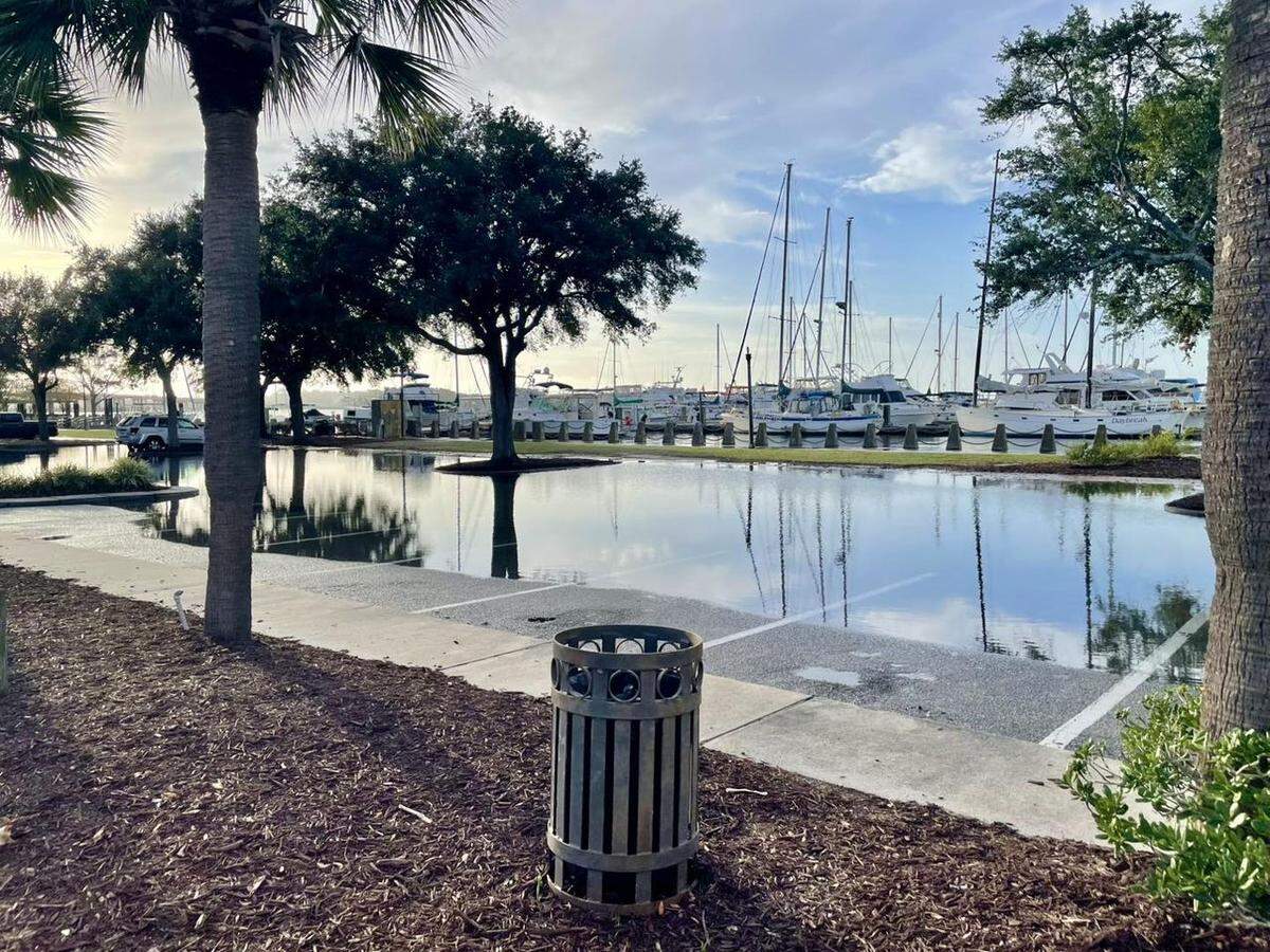 Water creeped over the seawall and caused minor flooding to Safe Harbor’s parking lot in downtown Beaufort on Thursday morning. Spurred by Friday’s full moon, a “king tide” would raise high tides more than an inch higher than usual in the Hilton Head Island area over the weekend.