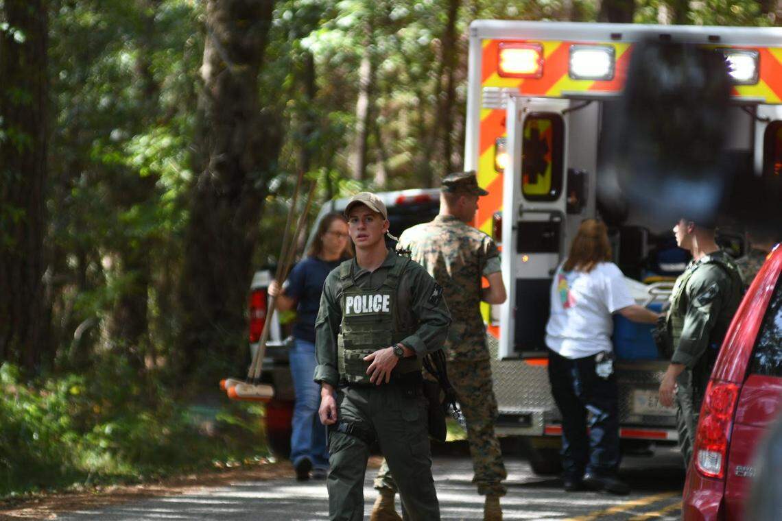 Emergency crews were still on scene near the crash about five miles from the Beaufort air station around 2 p.m. Friday, hours after the crash.