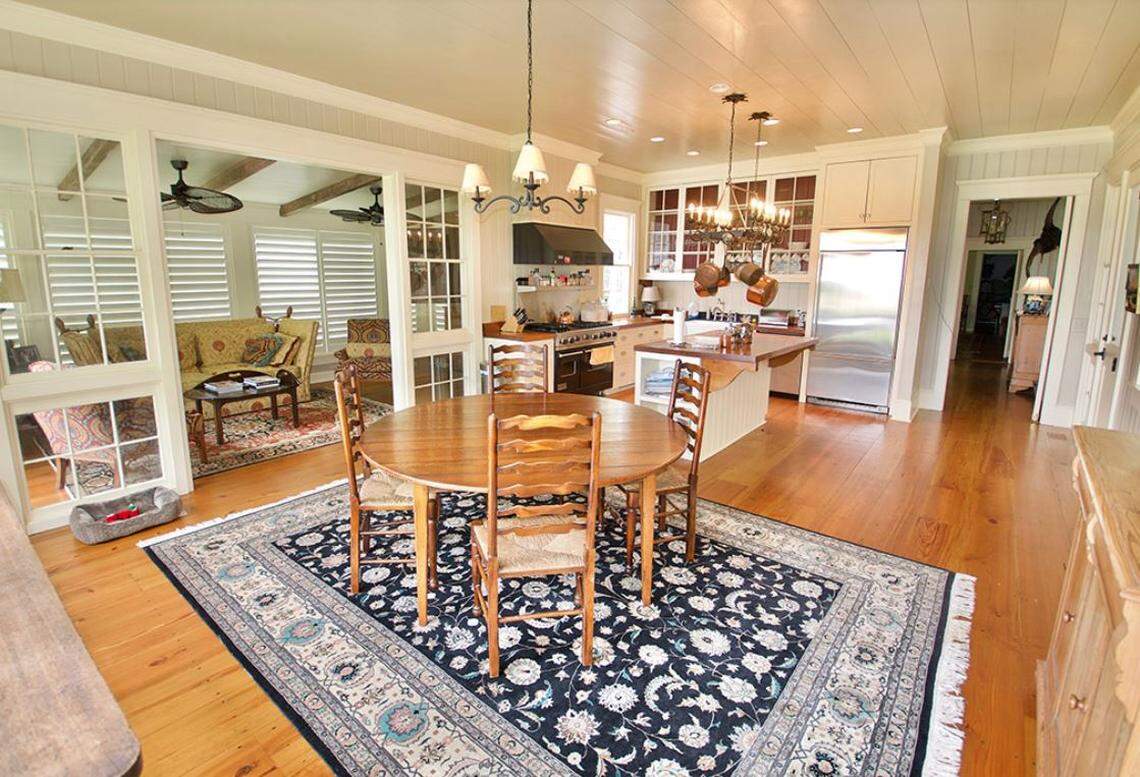 The historic home has a large, modern kitchen with lots of natural light.