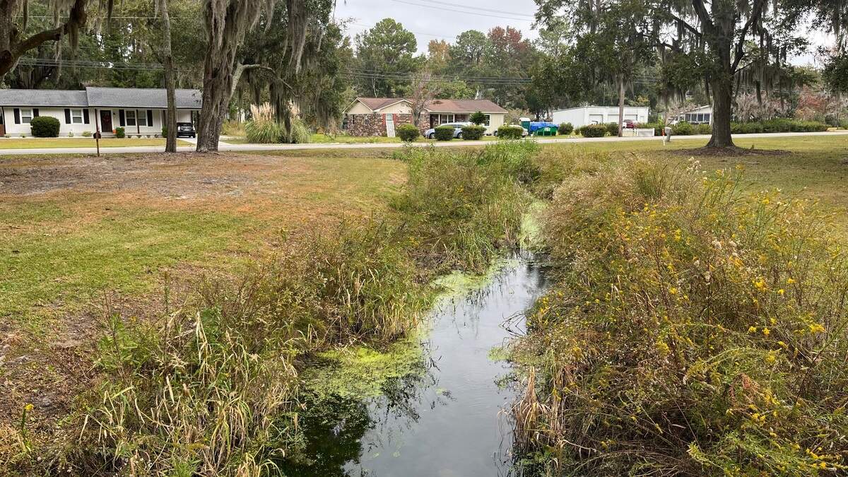 Feeder ditches such as this one in Southside Park will drain better following a creek dredging project the city is planning in the area.
