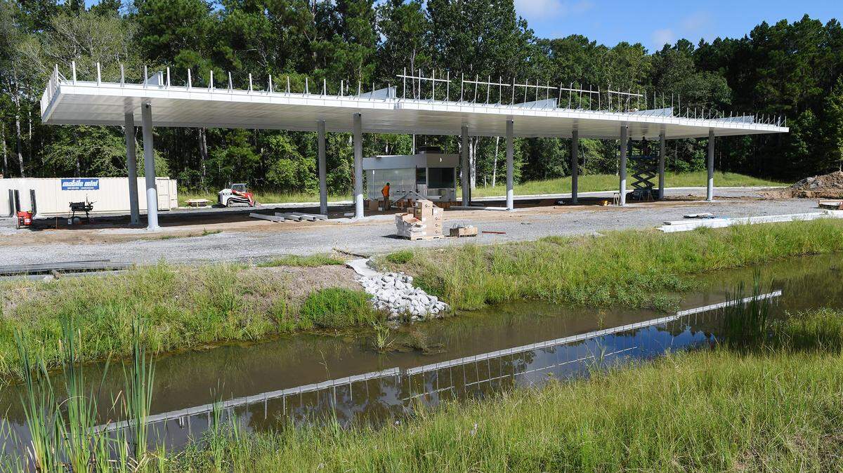 Work on a new gas station at Buckwalter Place along Buckwalter Parkway continues on Monday. Buckwalter Place is slated to be the future location of a long-awaited Kroger store, and the station is reported to be a Kroger gas station.