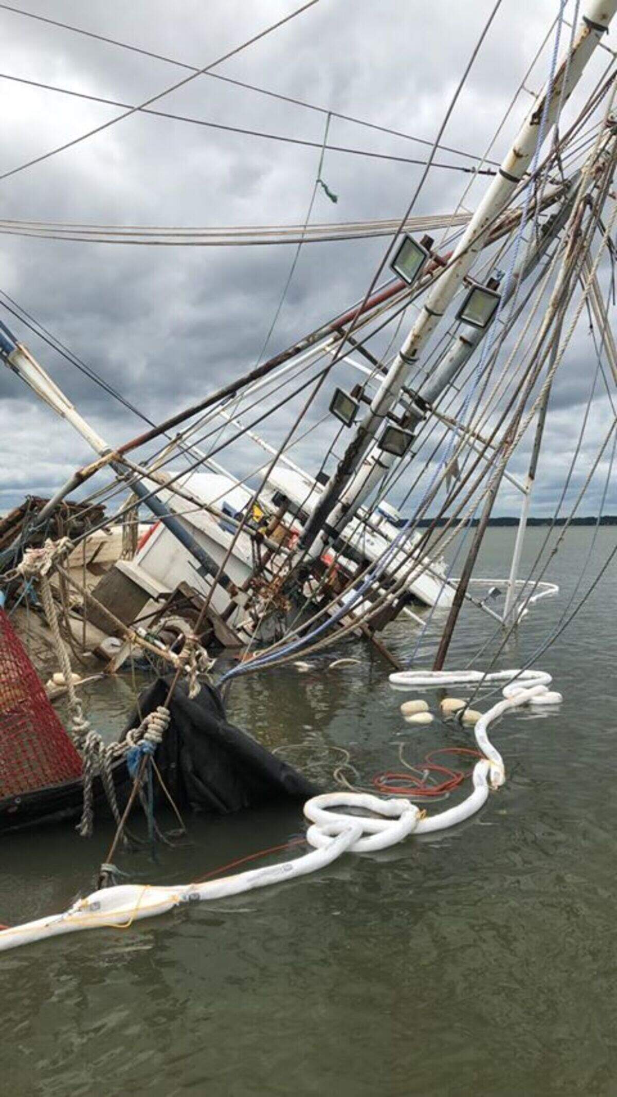 A shrimp boat named Miss Annie overturned in the May River on Sept. 15.