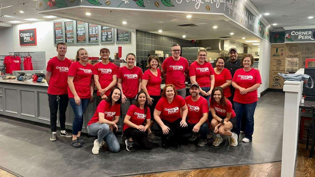 The staff of the new Hilton Head Island Corner Perk location poses in front of the store counter. The new location at 45 Pembroke Drive marks the first time the Bluffton-based coffee shop has opened a storefront on the island.
