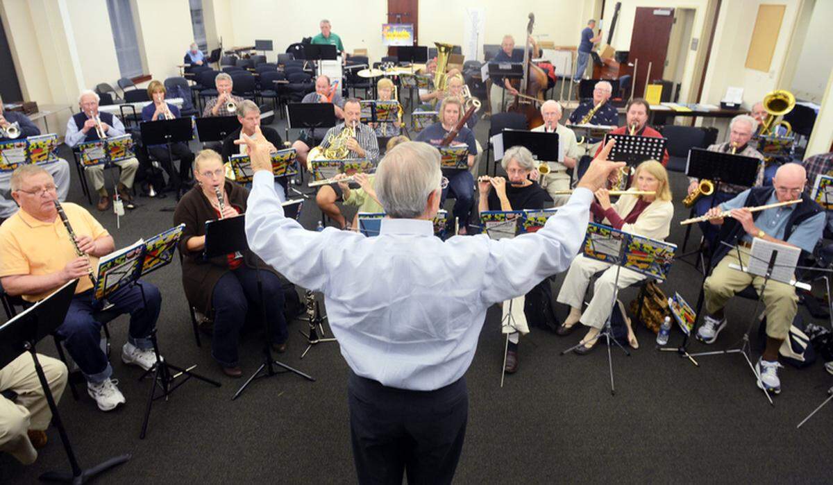The Osher Lifelong Learning Institute’s Lowcountry Community Concert Band practices in 2013 at the Hilton Head Gateway Campus of the University of South Carolina Beaufort.