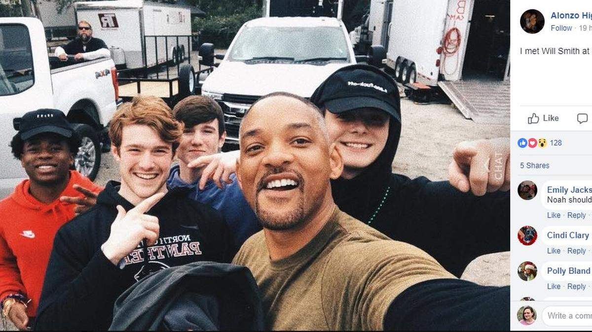 Will Smith takes a selfie with fans Tuesday on Tybee Island, where the actor is filming "Gemini Man."