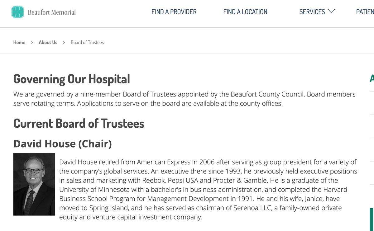 A screenshot of Beaufort Memorial Hospital’s website.