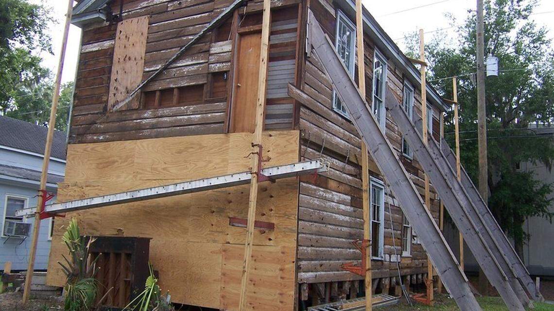 This shot of the exterior of the Sons of Beaufort Lodge 36 at 607 West St. was taken at the beginning of its renovations in 2008. Steel beams and chains were used to make the foundation level.