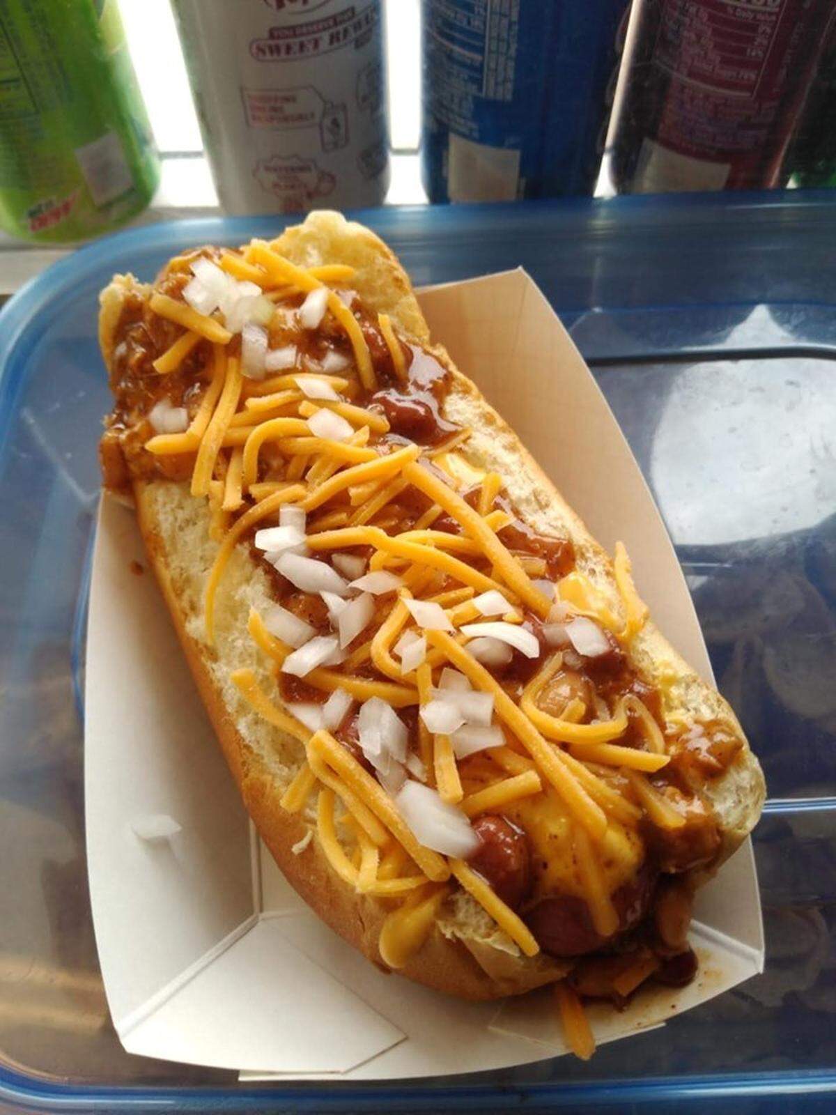 A chili cheese dog from Papa Wheelie’s food truck on Hilton Head Island.