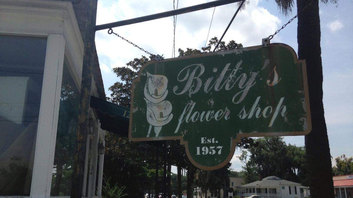 The sign of Bitty's Flower Shop in Beaufort is pictured.