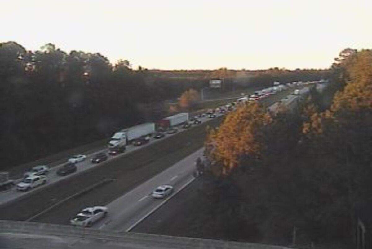 Traffic is backed up along I-95 southbound near the Hilton Head exit.