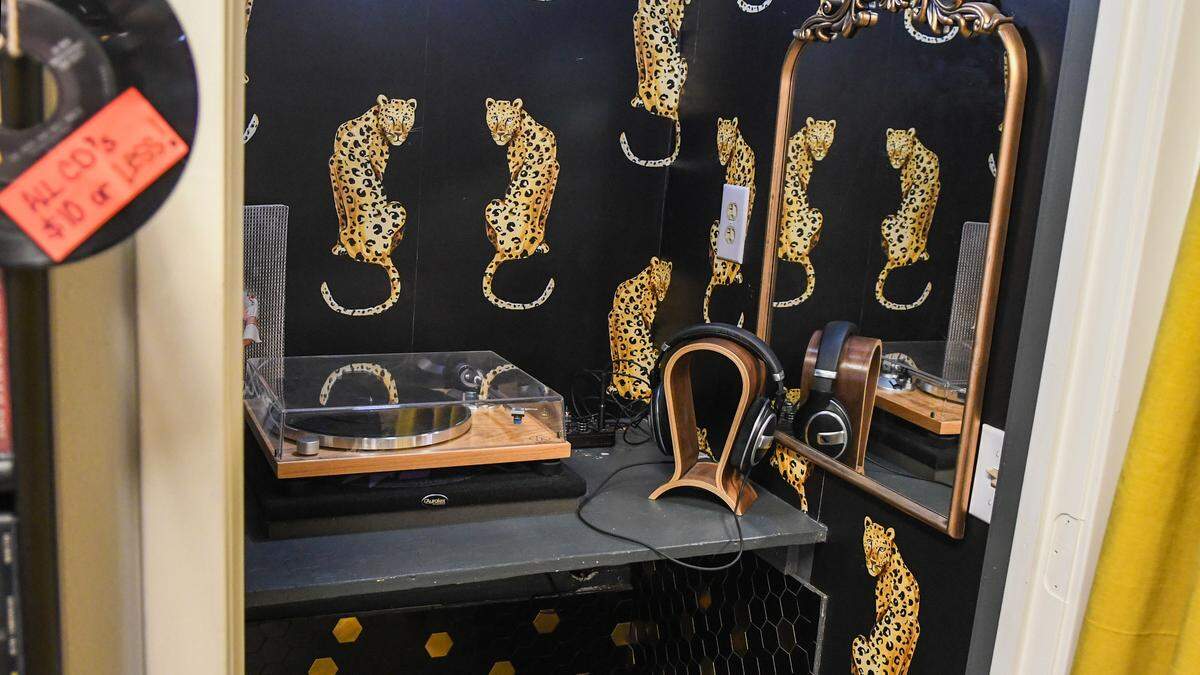 MoJo’s Island Record Store offers shoppers the ability to listen to their selections before purchasing in the “listening room” as photographed on April 6, 2025, at the Palmetto Bay Road store on Hilton Head Island.