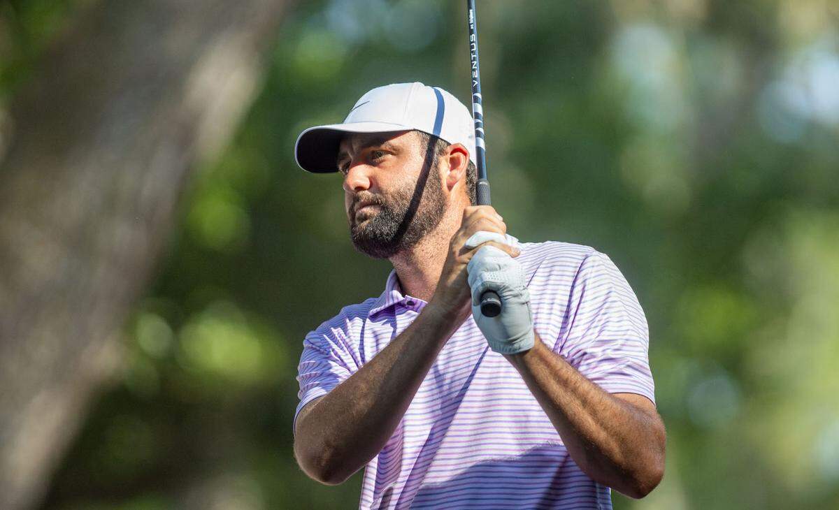 Scottie Scheffler stares down the fairway before teeing off on no. 16 during the second round of the RBC Heritage Presented by Boeing at Harbour Town Golf Links on Friday, April 19, 2024 in Sea Pines on Hilton Head Island.