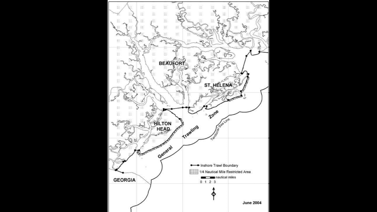 The general trawling zone for shrimping will close at 7 p.m. Wednesday. This map shows the general trawling zone off the shores of Beaufort County.