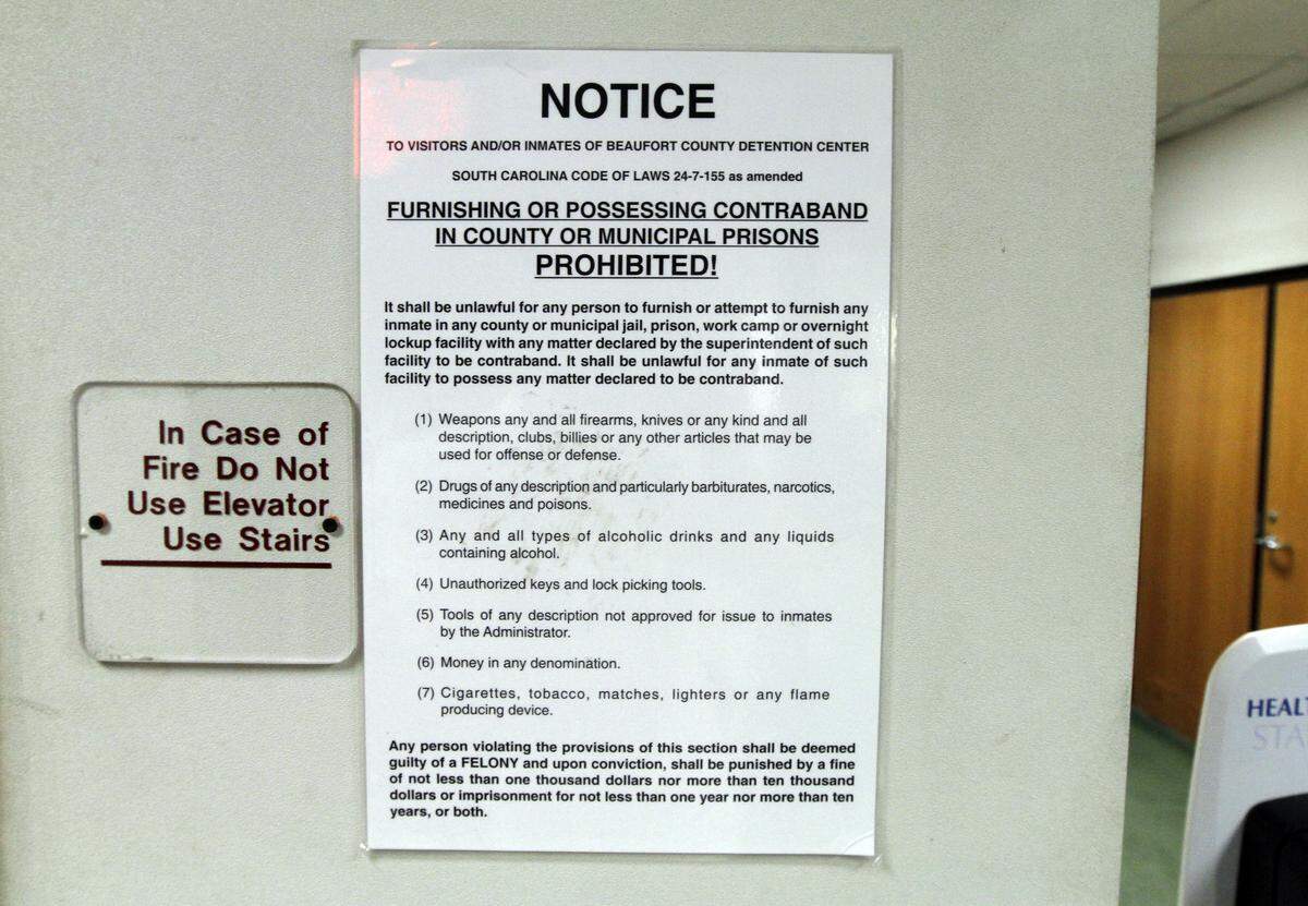 Signage seen inside the Beaufort County Detention Center, 100 Ribaut Road, Beaufort, on May 4, 2015. 