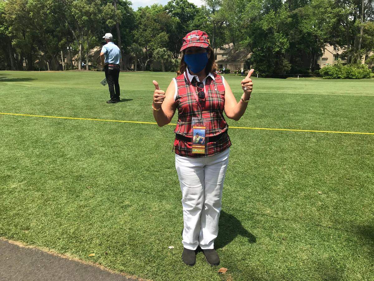 Linda Antonelli, 63, of Hilton Head Island, poses for a photo at the RBC Heritage Presented by Boeing on Sunday, April 18, 2021.