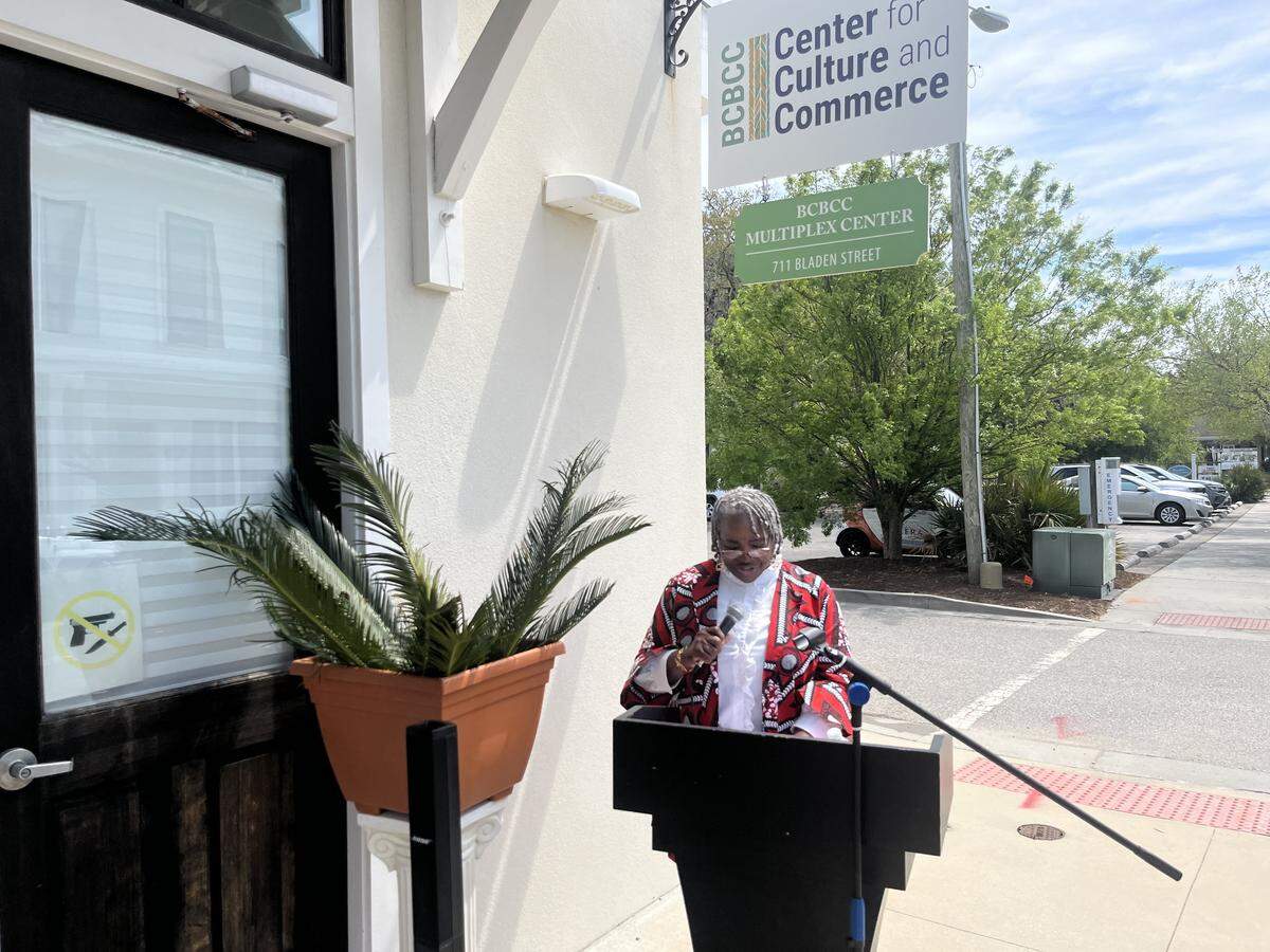 Viola Smalls speaks at the BCBCC Center for Culture and Commerce in Beaufort Wednesday. “In Beaufort,” she said, “culture and commerce are deeply connected.”