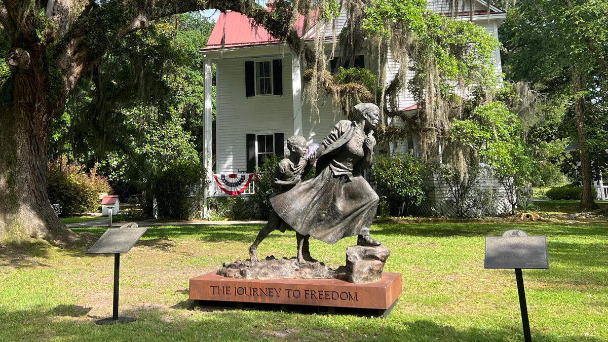 The statue can be found outside the Frampton Plantation House Visitor’s Center