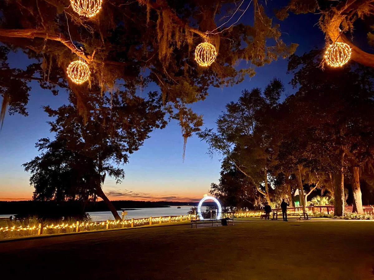 A view of the Wright Family Park at night.