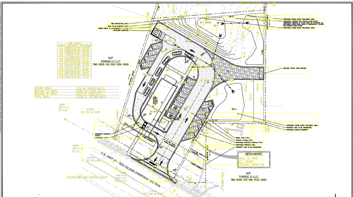 Proposed sites plans for a coffee restaurant with a drive-through at 131 Sea Island Parkway.