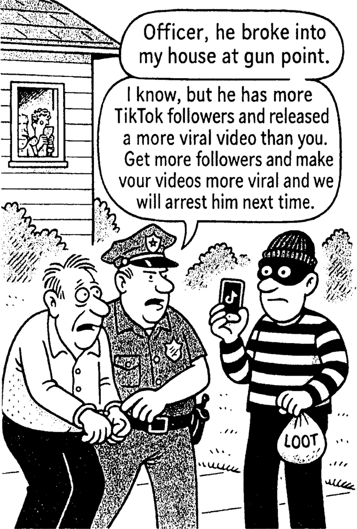Brian Stahlheber and his lawyer included this cartoon in a court filing after Stahlheber was arrested in October on accusations that he incorrectly told his neighbor, now-fired Beaufort County deputy William Squires, that three teenage boys walking through the Squiresgate subdivision had a firearm the evening of Sept. 28, 2025. The claim led to a confrontation between Squires and the boys, who were pinned to the ground by the off-duty officer and other neighbors. The filing argues law enforcement engaged in “prosecution by TikTok” after the teens’ videos gained traction on social media.